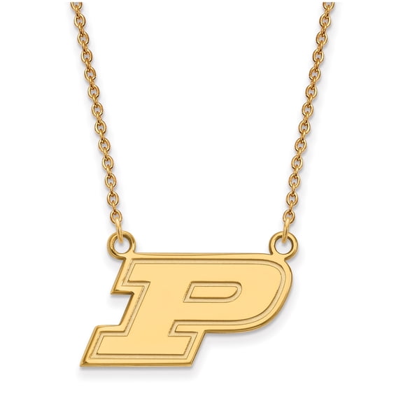 Sterling Silver w/ 14K Yellow Gold-Plated Official Licensed Collegiate 18in Purdue University (PU) Small Pendant w/Necklace