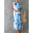 thumbnail image 2 of Women's One Shoulder Printed Dress with Slit Tied Asymmetrical and Ruffled Design Made with 100% Polyester Fabric, 2 of 17