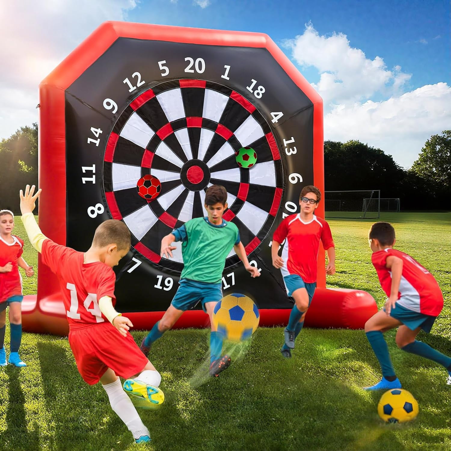 Vakiorn Inflatable Soccer Dart Board 10 ft Giant Kick Darts with 4 Balls and Air Pump 20+ Outdoor Games for Yard Party Adults