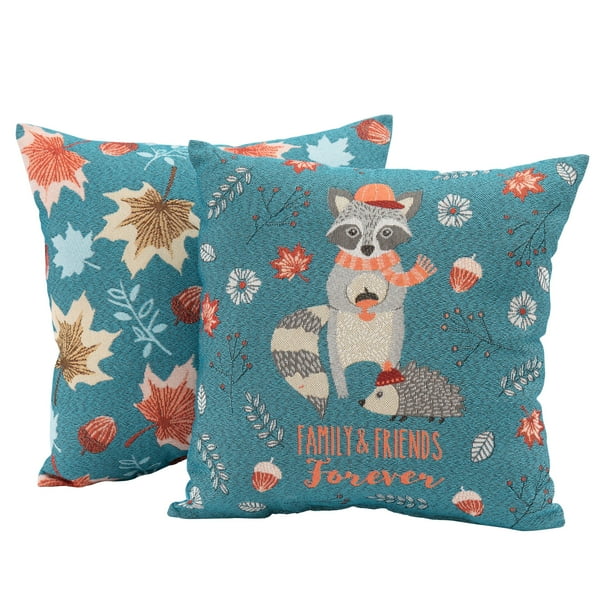Mainstays Fall Raccoon & Hedgehog Decorative Throw Pillows