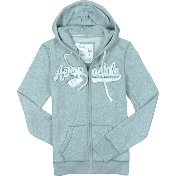 Aeropostale Sudadera con capucha y cremallera para mujer 87, gris, mediana