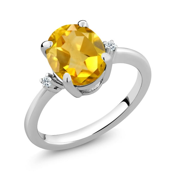 Gem Stone King 925 Sterling Silver Yellow Citrine and White Topaz Ring for Women (2.44 Cttw, Gemstone Birthstone, Available in Size 5,6,7,8,9)
