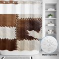 thumbnail image 2 of No Hook Shower Curtain, Brown White Leather Texture Shower Curtains for Bathroom with See Through Top Window, Abstract Art Cowhide Waterproof & Washable Bath Curtain Long 72"x78", 2 of 9