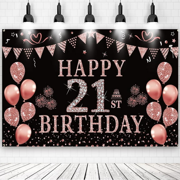 21th Happy Birthday Rose Gold Theme Backdrops Banner Birthday Party Decor Supplies,5.9x3.6ft