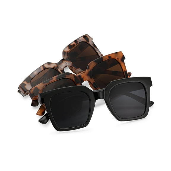 grinderPUNCH  Female Oversized Square Style Horned Rim Plastic Retro Adult Sunglasses