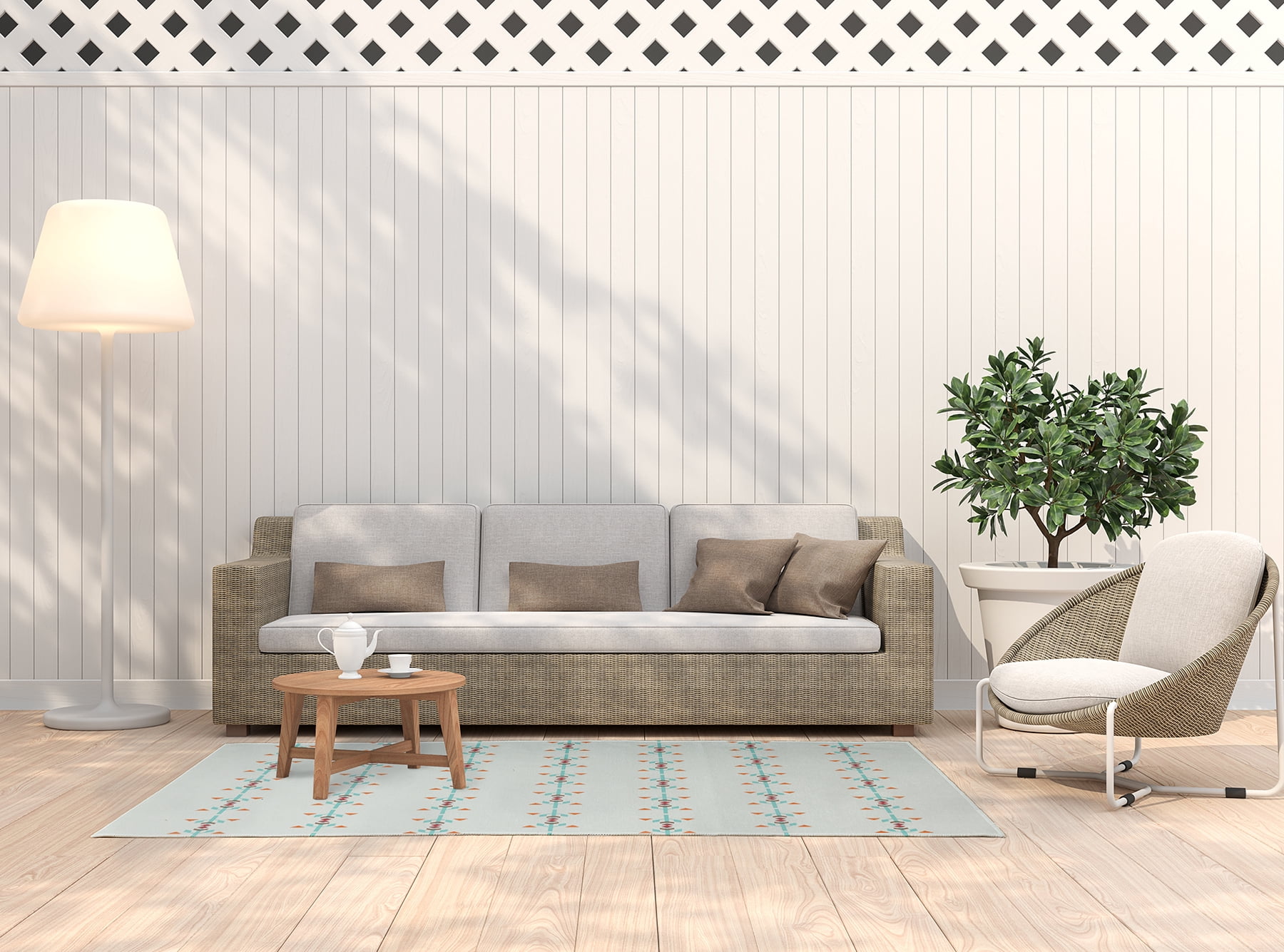 Simply Daisy 5' x 7' Blue Jodhpur Stripe Spring Chenille Indoor/Outdoor Rug