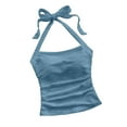 thumbnail image 2 of Otntypg Women's Ruched Halterneck Y2K Crop Tops Adjustable Tie Back Sleeveless Slim Fit Cami Top Teen Girls Textured Square Neck Shirts Sky Blue S, 2 of 7
