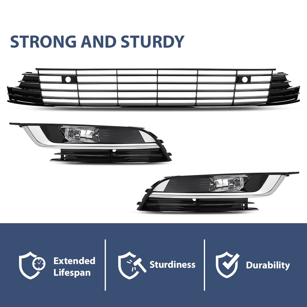 Front Bumper Grille Fog Lights Assembly Set Pair Fit For 2013-2017 Volkswagen CC
