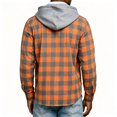 thumbnail image 3 of Dweltoz Men's Plaid Flannel Hoodie Shirt Fashion Casual Long Sleeve Button Up Jacket with Pocket Fall to Winter,Saffron XL, 3 of 6