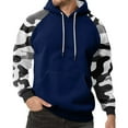 thumbnail image 2 of Men’s Pullover Hoodie Long Sleeve Camouflage Print Raglan Sleeve Drawstring Hooded Sweatshirt Kangaroo Pocket Casual Top Dark Blue L, 2 of 5