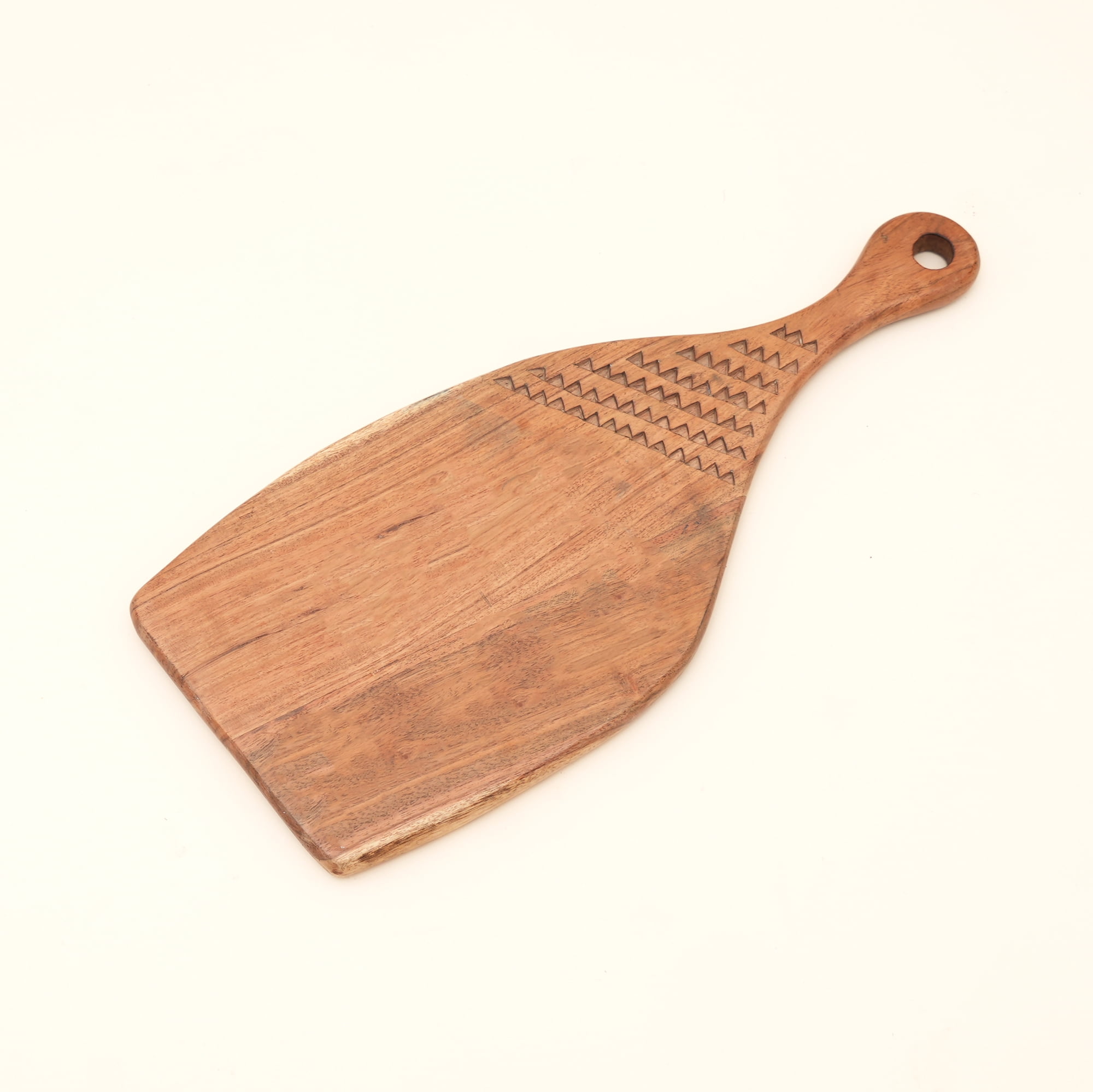Acacia Wood Cutting Board with Handle, Handcrafted Wooden Chopping Board, Natural Finish Serving Board for Bread, Cheese, Fruits & Charcuterie, Decorative Paddle Board, 7 x 0.75 x 16.5 Inches