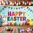 thumbnail image 4 of LUUFILx Easter Party Decorations Happy Easter Banner Backdrop Bunny Chick Egg Background Spring Celebration Photography Props Supplies Festival Decor, 4 of 8