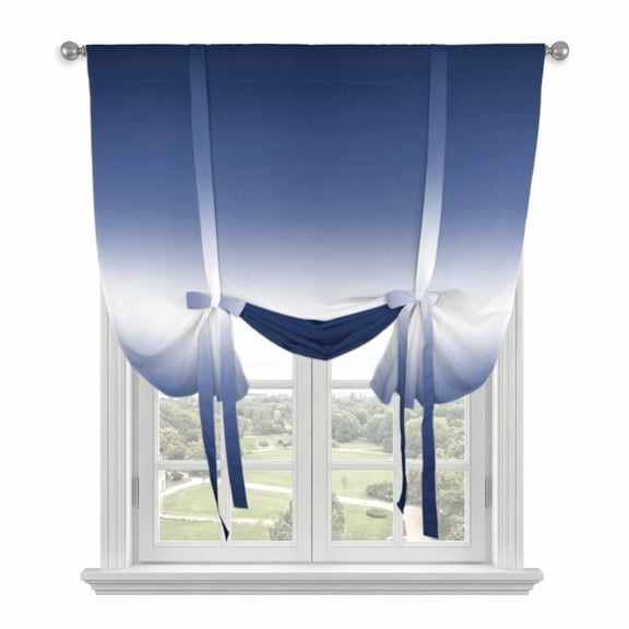 Navy Blue Ombre Tie Up Curtains for Kitchen Windows,Adjustable Rod Pocket Valance 54 Inch Long, Aesthetic Art Farmhouse Gradient Blue Window Treatment Balloon Roman Blind Shade, 42" x 54"