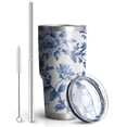 thumbnail image 2 of 30oz Blue Pioneer Flower and Bird Tumblers Stainless Steel Tumbler with Lid and Straw,Vacuum Insulated Double Wall Travel Tumbler Cups Mug with Cleaning Brush for Coffee,Tea, 2 of 7
