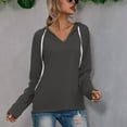 thumbnail image 2 of Fesfesfes Ladies Winter Fall Shirt Casual Solid Color Drawstring V-neck Fleece Bottoming Shirt Hooded Sweater Tops, 2 of 8