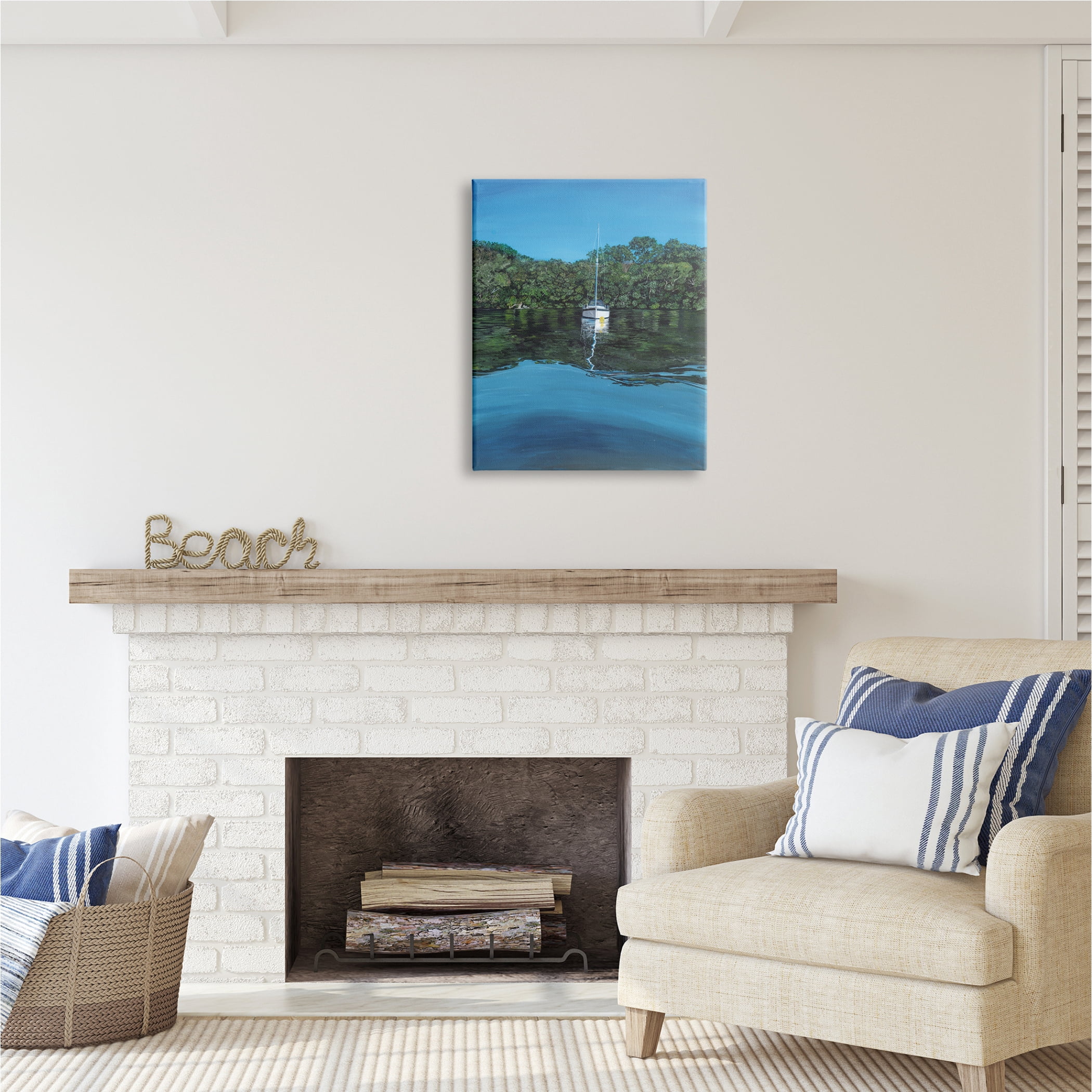 Stupell Industries Boat on Sea Ripples Transportation Painting Gallery Wrapped Canvas Print Wall Art, 24 x 30