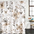 thumbnail image 3 of Brown Grey Floral Spring Waterproof Fabric Shower Curtain,Watercolor Botanical Butterfly Waterproof Fabric Shower Curtain for Bathroom Curtains Bathtubs Shower Curtains with 12 Hooks Small 36x78in, 3 of 8