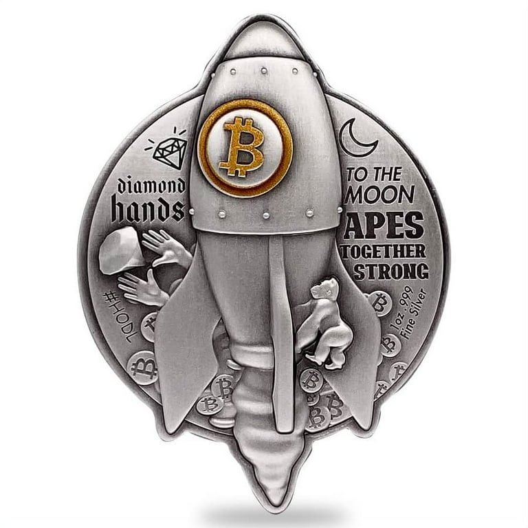2022 Chad Bitcoin Rocket Shaped 1 oz Silver Coin, Antiqued High
