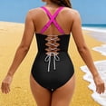 thumbnail image 6 of One Piece Bathing Suit for Women Tummy Control V Neck Slimming Halter Swimwear Ladies Color Block Swimsuit Beachwear Black S, 6 of 8