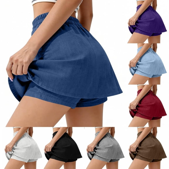 Lcziwo Cotton Tennis Skorts for Women Athletic Workout Golf Pockets Summer Skorts Elastic High Waist Solid Summer Skirts Red,XXL