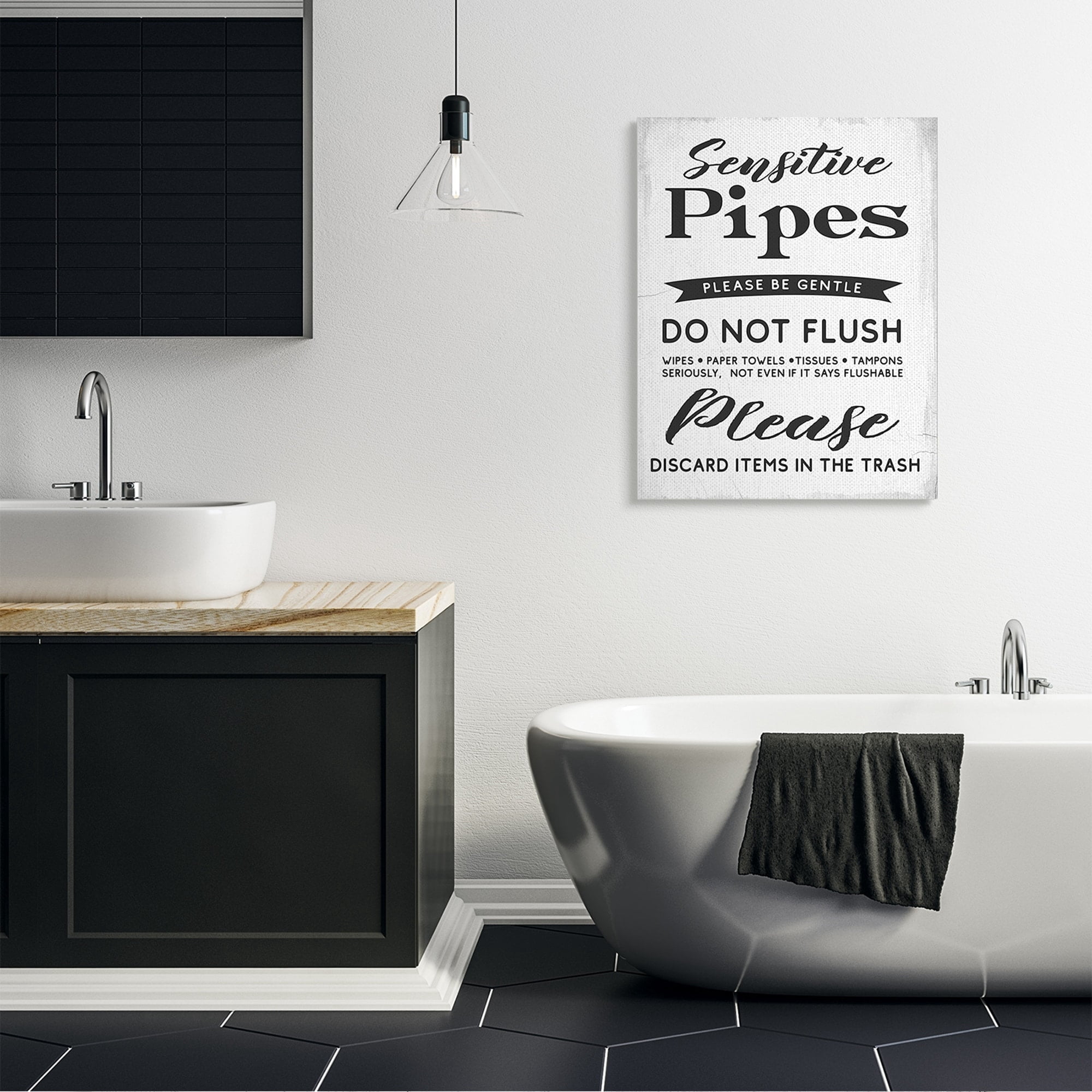 Stupell Industries Sensitive Toilet Pipes Sign Flushing Restrictions Canvas Wall Art by Daphne Polselli