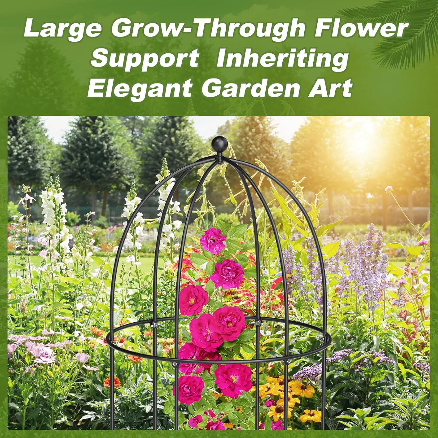 FICISOG 3 Pack Metal Plant Cage Support, 47" H Peony Support Tomato Cage Garden Obelisk Trellis Supports Tower Obelisk Garden Trellis for Clematis Vine Jasmine Outdoor Indoor