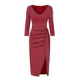 thumbnail image 3 of Winter Fall Dresses for Women Wedding Guest Long Sleeve Fashion V-Neck High Slit Bodycon Dress Party Dress, 3 of 5