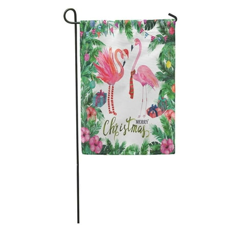 Palm Tree Banner LADDKE Green Watercolour Christmas Tropical Watercolor Palm Tree Flamingo Red Aquarelle Garden Flag Decorative Flag House Banner 12x18 inch ()