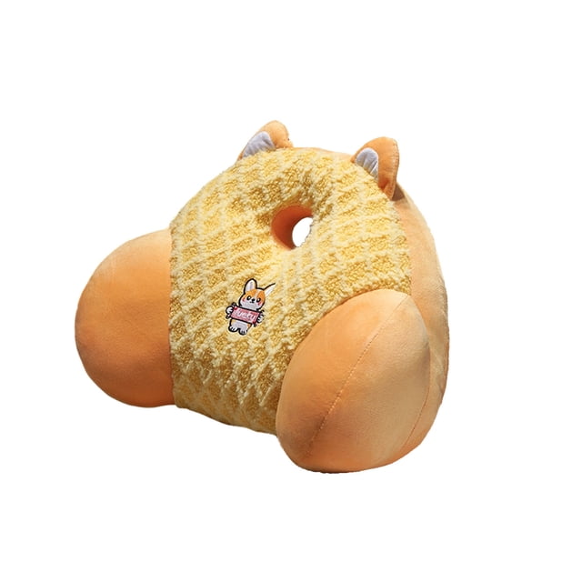 Yellow Office Lumbar Support Cushion Cartoon Design Chair Back Pillow For Long Period Sitting 18.9X13.78 Inch