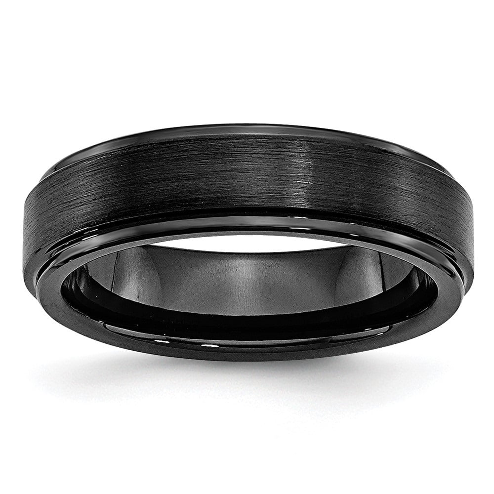 Diamond2Deal Black Ceramic Ridged Edge 6mm Brushed and Polished Band Fine Jewelry Ideal Gifts for Women
