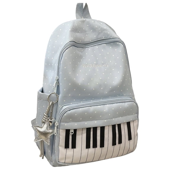 Slccxzc Blue Piano Print Backpack Large Capacity Polka Dot Casual Travel Daypack