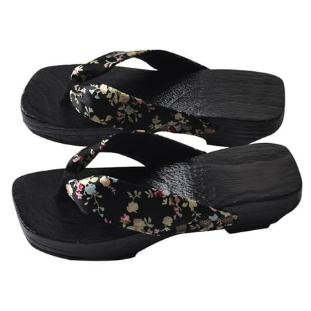 

1 Pair Creative Clog Sandal Stylish Wooden Clog Slippers Japanese Style Shoes