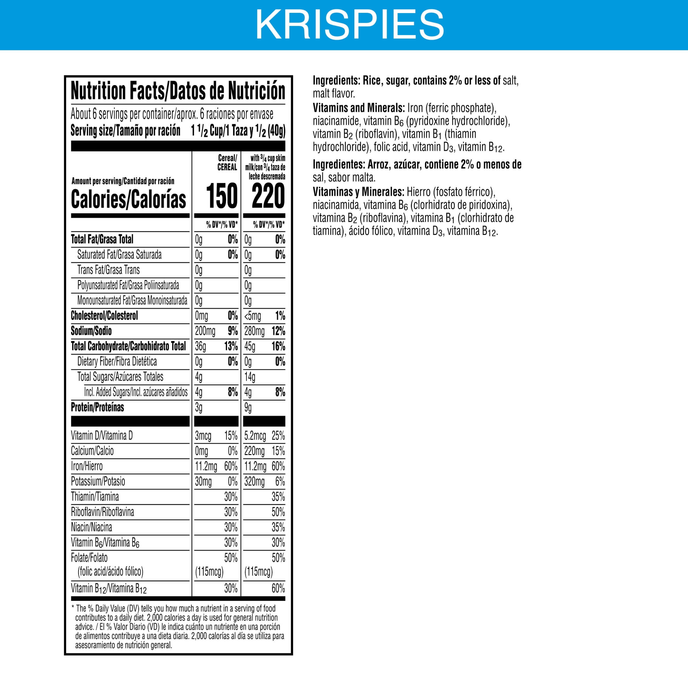 (8 pack) Kellogg's Rice Krispies Original Breakfast Cereal, 8 Vitamins and Minerals, 9  oz