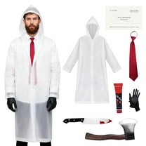 Alaiyaky 7pcs Adults Psycho Costume Transparent Raincoat, Red Tie, Adult Men Cosplay Props Mens Psycho American TV Film Character Halloween Fancy Dress Costume