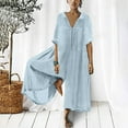 thumbnail image 2 of ShomPort Baggy Cotton Linen Jumpsuit for Women Summer Lapel Short Sleeve Wide Leg Breathable Rompers, 2 of 6