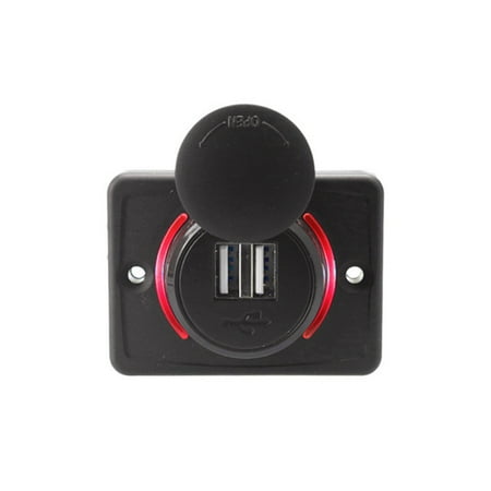 

Car Dual USB Plug Red Cable Charger Socket 2 Port Adapter 12V - 24V Socket Charge Battery Protection Box TANGNADE