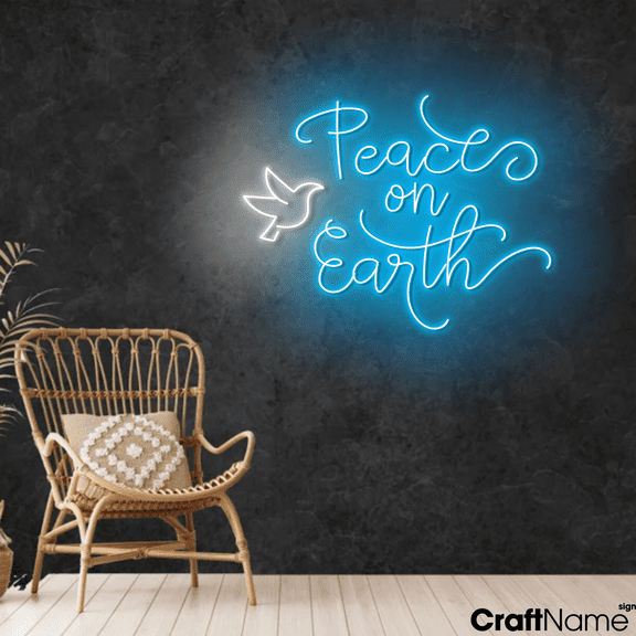Craftnamesign Peace On Earth Neon Light Decor, Christmas Night Store Wall Sign
