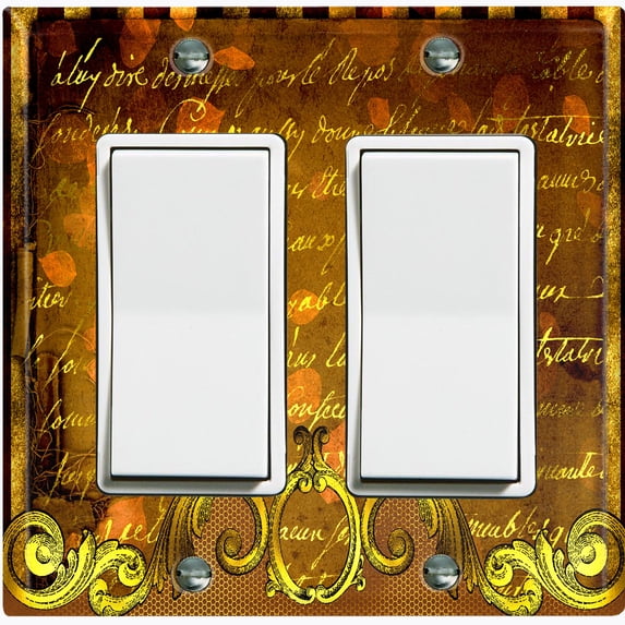 Metal Light Switch Plate Cover Elegant Golden Brown Letter Frame Damask DAM070
