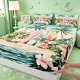 thumbnail image 4 of meiyoeat Hawaii Sea Beach Bed Sheets For Kids,Pink Kawaii Floral Blossom Full Size Sheets For Girls,4-Piece, 4 of 6