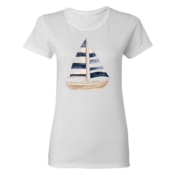 Inktastic Blue Striped Sailboat Nautical Women's T-Shirt