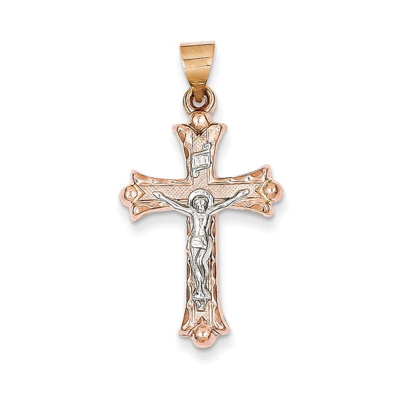 14k Two-tone Gold Hollow Crucifix Pendant