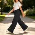 thumbnail image 6 of Timegard Girls Sweatpants Kids Wide Leg Pants Elastic High Waist Loose Comfy Lightweight Trousers Fall, 6 of 8