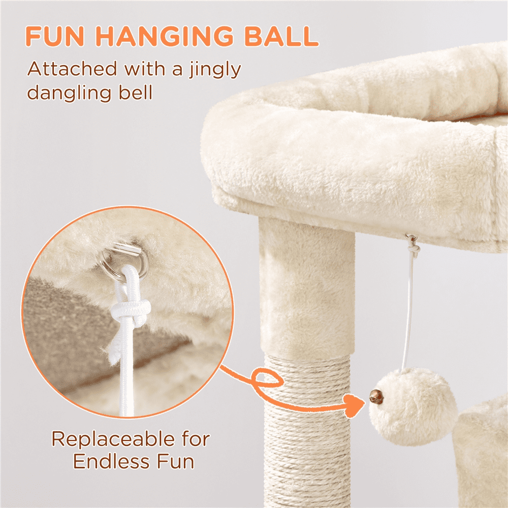 Alden Design 36" Cat Tree Tower with Condo and Scratching Post, Beige
