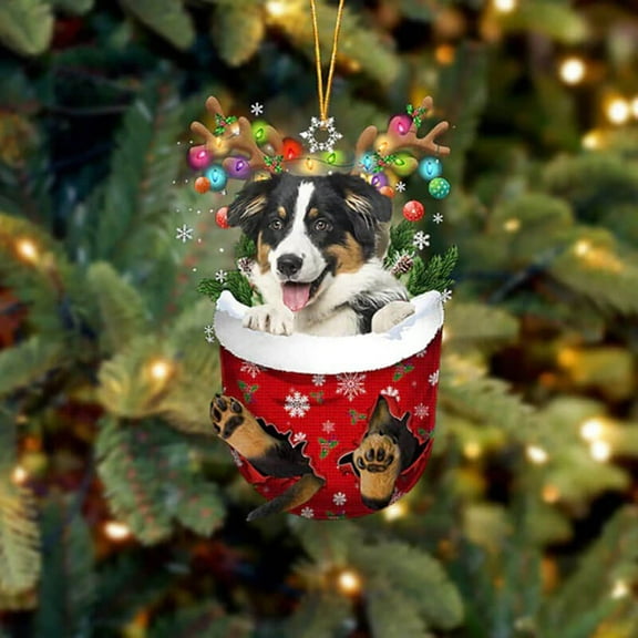 Australian Shepherd In Snow Pocket Christmas Ornament