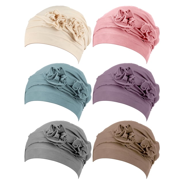 JenPen 6 Gorros Turbantes de Flores de Mujer Gorro de Quimio Pañuelo de Envoltura de Cabeza Elástica Suave (Color Brillante)
