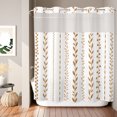 thumbnail image 2 of No Hook Shower Curtain, Modern Minimalist Art Shower Curtains for Bathroom with See Through Top Window, Rustic Boho Leaf Stripes Simple Orange Waterproof & Washable Bath Curtain Standard 72"x72", 2 of 9