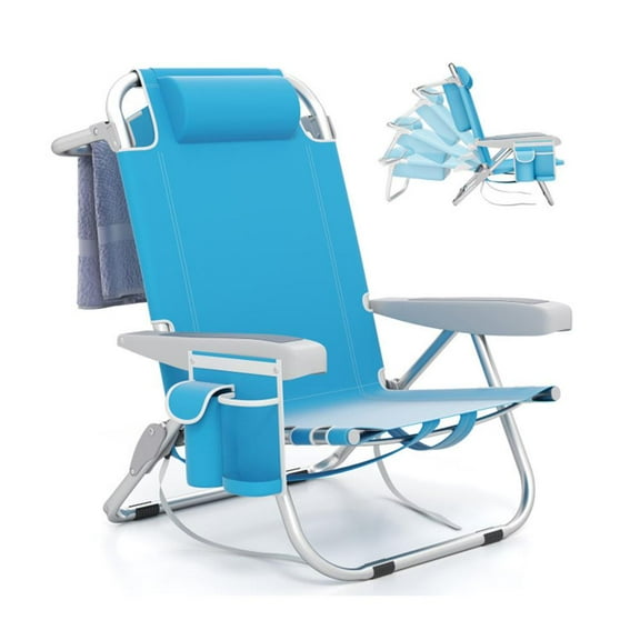 Resenkos Folding Chairs, Patio Outside Chairs, Lawn Chairs,1 Piece Foldable Backpack Beach Chair with Cup Holder and Storage Pockets for Outdoor-Blue