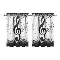 Vintage Black Note Tier Kitchen Curtains for Bathroom Living Rod Pocket Window Drapes 28"x36" 2 Panels Window Treatment Tiers