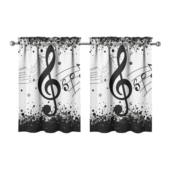 Vintage Black Note Tier Kitchen Curtains for Bathroom Living Rod Pocket Window Drapes 28"x36" 2 Panels Window Treatment Tiers