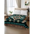 thumbnail image 3 of King Size Flat Sheet Only, Southwestern Green Soft Brushed Microfiber Bed Sheets, Boho Vintage Ethnic Geometric Hotel Quality Breathable Bedding Top Sheet, Easy Care, 105"x98", 3 of 9